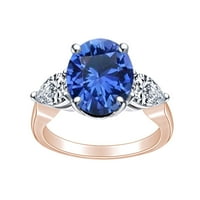 9. Карат овален симулиран син сапфир и бял естествен диамантен юбилеен пръстен в 14K твърд розов златен пръстен размер-8