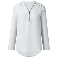 Летни разхлабени ризи за жени Zip v-образно ролка блуза ежедневни дълги ръкави туники върхове солиден цвят пуловер