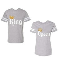 King & Queen Color Unise двойка, съвпадаща тениска в стил памучна фланелка, контрастиращи ивици на ръкави