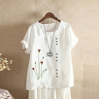 Leylayray върхове за жени женска тениска с тениска с къс ръкав кръгла шия памучен бельо върхове блуза бяло xl