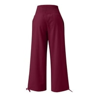 Женски удобни дълги харема панталони Спестяване на солиден цвят Еластична регулирана висока талия панталони с джобове плюс размер небрежен хлабав моден подарък з