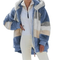 Drpgunly якета Y2K яке полиестер с качулка на открито жени палта за жени Зимни якета за жени Сини m