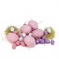 Комплект от пастелни розови бели и лилави боядисани цветни пролетни Великденски яйца орнаменти 3.25
