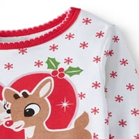 Червен нос елени Коледа Дълъг ръкав Стегнат годни пижама, комплект