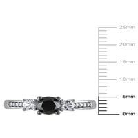 Карат Т. В. черно - бял диамант с карат Т. Г. В. създаден бял сапфир 10кт Бяло Злато Трикален годежен пръстен