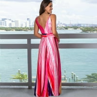 Женски рокли Флорални регулируеми тънки презрамки V Neck Boho Long Maxi Dress Summer Beach Етническа слънчева ръкавица