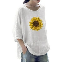 Женска модна отпечатана кръгла деколтека с разхлабена ръкава тениска пуловер върхове уютни монтирани плюс размер есенни блузи риза