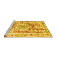 Ahgly Company Machine Pashable Indoor Round Персийски жълти традиционни килими, 7 'кръг