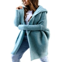 Frontwalk Women Jacket Cooded Cardigan Sweater Open Front Outwear Зимна топла качулка Кардигани с дълъг ръкав мента Зелен L