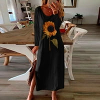 Небрежен слънчогледов принцип за женски слънчогледов щампа с дълги ръкави рокля от печат boho sundress