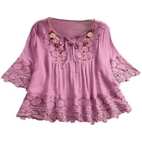 Lumento жени ризи половин ръкав върхове флорални принт блуза ежедневна туника риза v врат лилаво 3xl