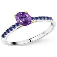 Gem Stone King 0. Ct Purple Amethyst Blue създаде сапфир 10k бяло златен пръстен с жълто злато