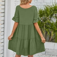 Дамски рокли Просвета къса ръкав A-Line Midi рокля, модна солидна V-образна рокля Army Green XL