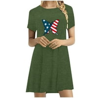 Женски рокли летни ежедневни рокли за жени в облекло обвивка екипаж рокля в шията релефна армия зелено m