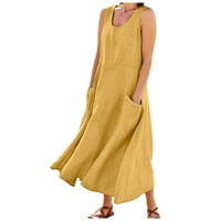 Женски рокли без ръкави за без ръкави Макси модна солидна лъжичка Лятна рокля Жълта 5xl