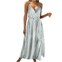 Usmixi летни рокли за жени плаж разхлабени люлеещи се спагети каишки камизоли рокли без ръкави с V-образно деколте Leopard Print Maxi Ress