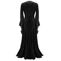 Дълга рокля за жени винтидж рокля с дължина на пода с дълъг ръкав елегантна елфина рокля вестидоси