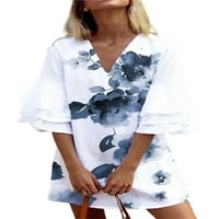 Abtel жени кратки мини рокли флорална тениска от тениска рокля туника слънчев поглед дами цветни шевове лятно бяло 5xl