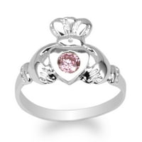 Jamesjenny 14k бяло злато фантастичен пръстен за клада с розов кръг CZ вграден размер 4-10