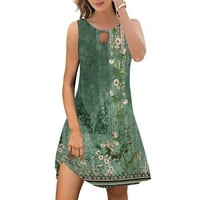 Дамски пролетна и лятна Мода Ежедневно универсален Без ръкави Печатни куха рокля тъмно зелено хл