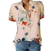 Плюс размер жени печат блуза риза джоб лесно ръкав Топ кратко жените блуза