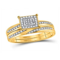 Солидна 10k жълто злато негово и нейното кръгло диамантен квадрат, съвпадаща двойка три пръстена булчински годежен пръстен сватбени ленти комплект CT. -