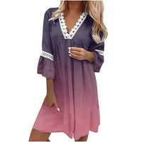 Просвета летни рокли за жени Mini A-Line Sleeve Небрежна V-образна отпечатана рокля Purple M