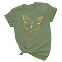 Usmixi ризи за жени леки удобни свободни годни сладки тий тийпс летни модерни пеперуди пеперуди с къс ръкав Крюнек дами блузи армия зелено l