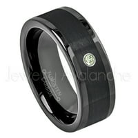 Тръба нарязана черна волфрамов карбид сватбен пръстен - 0,07ct перидот волфрамов мъжки сватбена лента - по поръчка на роден камък пръстен