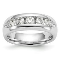 Солидна 14k бяло злато пет каменни диамантен канал сватбен пръстен лента с CZ Cubic Zirconia размер 7.5