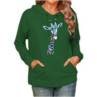 Дамски пуловер качулка-клирънс Дълъг ръкав Около врата Печатни Дамски върхове в продажба зелен Размер л