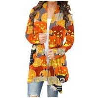 UMITAY Женски жилетки Женски моден ежедневен флорален Хелоуин печат със средна дължина кардиганско палто
