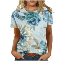 Podplug fashin дамски върхове, дамски ежедневни летни върхове флорални къси ръкави кръгла шия тениска тениска отпечатана свободна страна с разцепена туника блуза