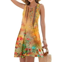 Sksloeg летни рокли за жени модерни бохо флорални печат покрива екипаж на шия без ръкави без ръкави, оранжеви xxxl