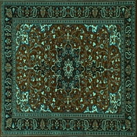 Ahgly Company Machine Wareable Indoor Square Persian Turquoise Blue Traditional Area Cugs, 4 'квадрат