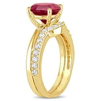 Миабела Дамски 2-КТ създаден Рубин и сапфир 10кт жълто злато ореол 2-парче сватбени пръстени комплект