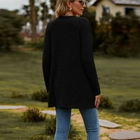 Жилетка за жени пуловери плетка отворена фронт жени с дълъг ръкав пуловер палто отгоре кардиган черно 2xl