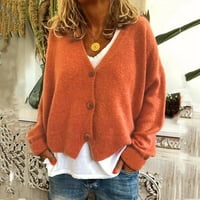 njshnmn дамски жилетка джоб с дълга ивица отворено яке от предни пуловери, оранжево, l
