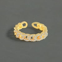 Toyella Design Пълен диамант Twist Inde Finger Ring Hollow Ring Gold Регулируем отвор
