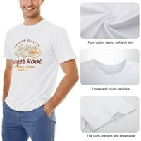Джинджифил корен винтидж тениска Мъжки памук класически екипаж с къси ръкави с кратки ръкави Униз L White L