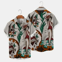 Мъжка блуза лятна мода красиви мъже Мода Свободно Време 3д дигитален печат катарама ревер с къс ръкав риза Топ Плаж ежедневни работни върхове