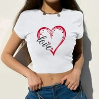 Жените реколта върхове къс ръкав тънък годни жилетка тениска резервоар Ден на Свети Валентин сърцето печат основен слой ризи Пуловер