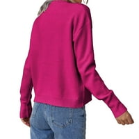 Дамски пуловери случайни обикновени кръгли пуловери за врата горещо розово s