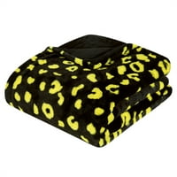 Печатно хвърляне на козина Fau, леко плюшено уютно меко одеяло, 60 x70 черен леопард