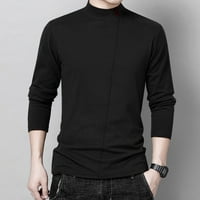 Мъже половин Поло пуловер термо Дълъг ръкав риза ежедневни блуза върхове тениска черно ШЛ