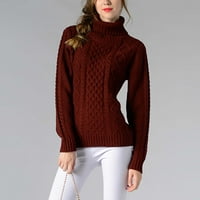 Есен големи пуловери за жени костенурка-шик солидна отдих за отдих пуловер пуловер с дълъг ръкав с дълги ръкави вино xl