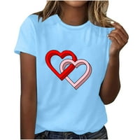 Ловску ризи с къс ръкав за жени модни летни върхове флорални отпечатани за възрастни кръг врата Ден на Свети Валентин случайни блуза Тениски риза светло синьо