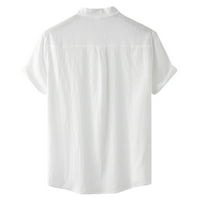 Мъжки тениска мъжка ежедневна риза горна солидна горна разхлабена риза с къс ръкав бутон за яка топ риза мъже тениски бял + xl