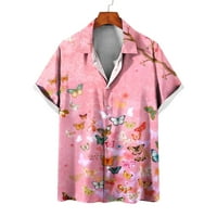 Хавайска риза за мъже графични плажни ризи 3д отпечатана блуза С къс ръкав ревера Топ Розово