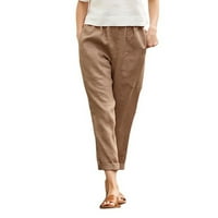 Жени памучен джоб, подрязани прави крака панталони дами ежедневни дълги разхлабени панталони панталони Панталони за жени Панталони за жени Лято